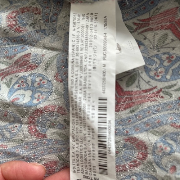 Zara Blue Print Crossed Midi Dress size M Blue Red Paisley Floral Print - Picture 12 of 13